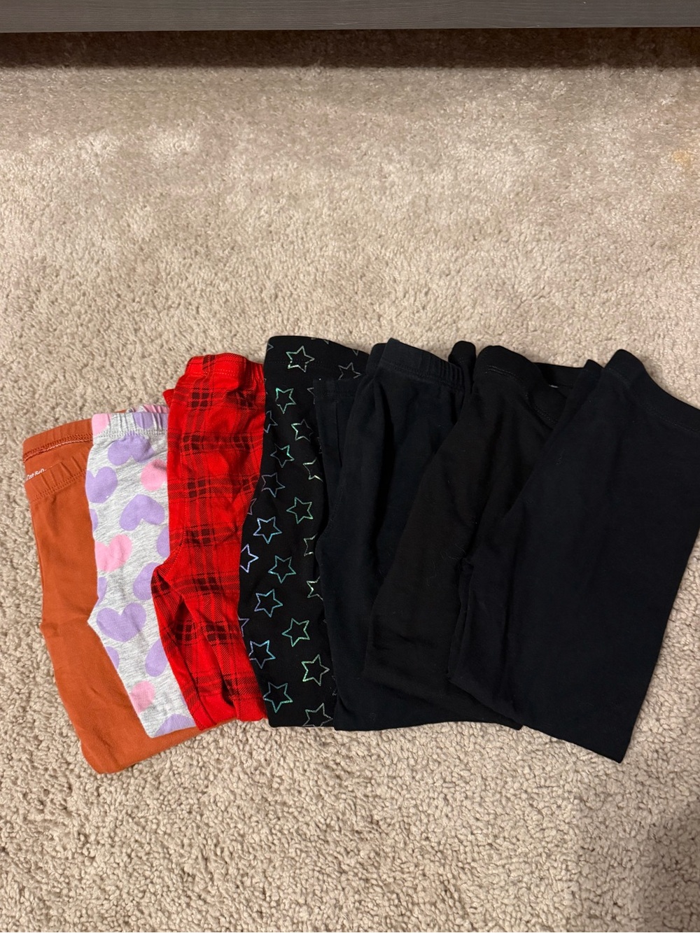 7 pairs of Kids Cotton Leggings Pack - Black, Red, Orange, Gray - Multipack